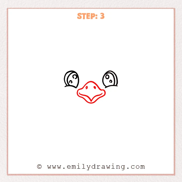 how to draw an eagle head - An eagle head sketch with a centered beak shape, a split line, and two small nostril marks.